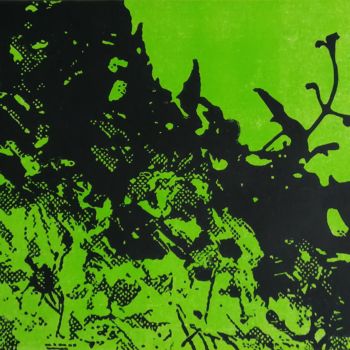 Incisioni, stampe intitolato "Jardin (vert)" da Elke Thiébaut, Opera d'arte originale, Incisioni su linoleum