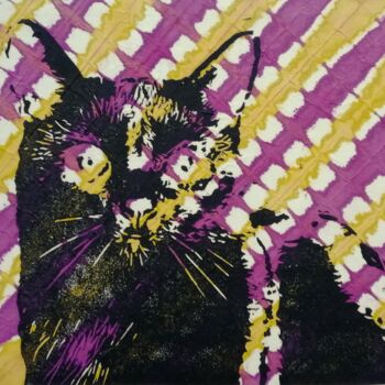 Druckgrafik mit dem Titel "Cat" von Elke Thiébaut, Original-Kunstwerk, Linoldrucke