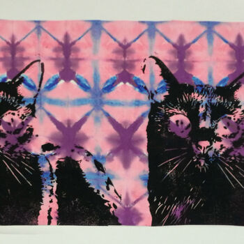 Gravures & estampes intitulée "Cats II" par Elke Thiébaut, Œuvre d'art originale, Linogravures