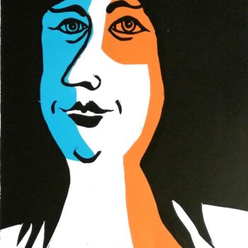 Gravures & estampes intitulée "Le Sourire" par Elke Thiébaut, Œuvre d'art originale, Linogravures