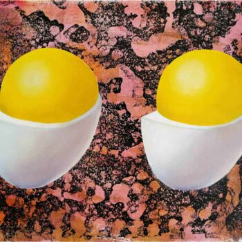 Painting titled "Two Yellows" by Elke Thiébaut, Original Artwork, Oil