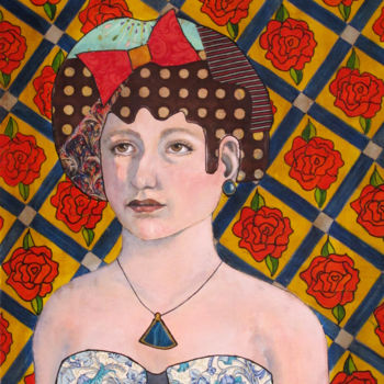 Painting titled "Les Roses" by Elke Thiébaut, Original Artwork, Oil