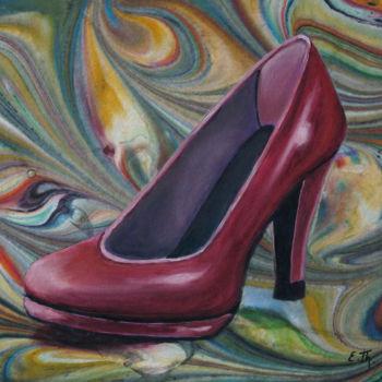 Painting titled "Red Shoe" by Elke Thiébaut, Original Artwork, Acrylic