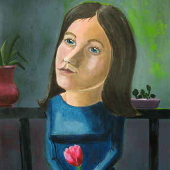 Картина под названием "La Tulipe rouge" - Elke Thiébaut, Подлинное произведение искусства, Акрил