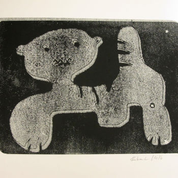 Impressões e gravuras intitulada "Chat1" por Elke Thiébaut, Obras de arte originais, Monotipo