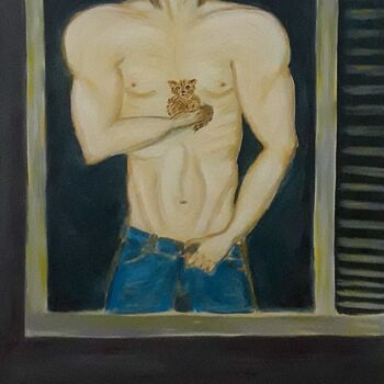 Painting titled "A guy with a kitten…" by Ella Manhattan, Original Artwork, Acrylic