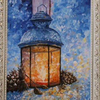 Картина под названием "Светильник на снегу" - Элла Шевченко, Подлинное произведение искусства, Акрил