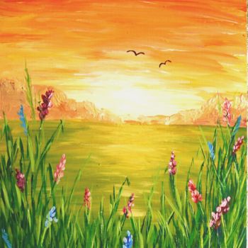 Картина под названием "Летний заход солнца" - Элла Шевченко, Подлинное произведение искусства, Акрил
