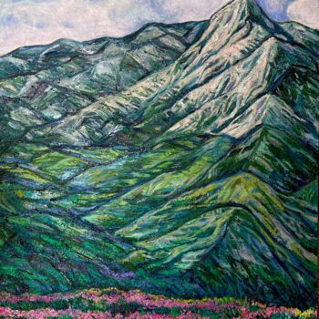 Painting titled "Mointains in spring" by Ellada Ismayil, Original Artwork, Oil Mounted on Wood Stretcher frame