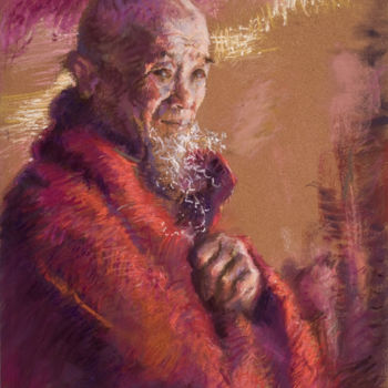 Painting titled "Portrait of a Monk" by Ellen Dreibelbis, Original Artwork, Pastel