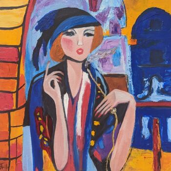 Malerei mit dem Titel "Die Dame raucht  Wa…" von Ellen Frischbutter, Original-Kunstwerk, Öl