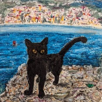 Peinture intitulée "Eine schwarze Katze…" par Ellen Frischbutter, Œuvre d'art originale, Huile