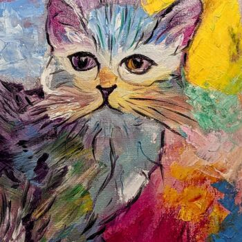 Malerei mit dem Titel "Katzenmotiv in weic…" von Ellen Frischbutter, Original-Kunstwerk, Öl