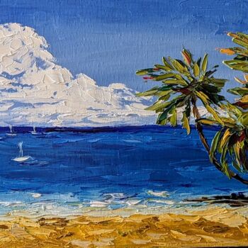 Malerei mit dem Titel "Meer, Palmen und Sa…" von Ellen Frischbutter, Original-Kunstwerk, Öl