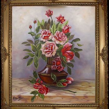 Malerei mit dem Titel "Rosenstrauß" von Ellen Gläsmann, Original-Kunstwerk, Öl