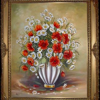Malerei mit dem Titel "Mohnblumen in weiße…" von Ellen Gläsmann, Original-Kunstwerk, Öl