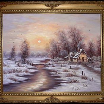 Pittura intitolato "Winterlandschaft" da Ellen Gläsmann, Opera d'arte originale, Olio