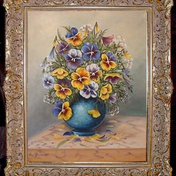 Malerei mit dem Titel "Stiefmütterchen" von Ellen Gläsmann, Original-Kunstwerk, Öl