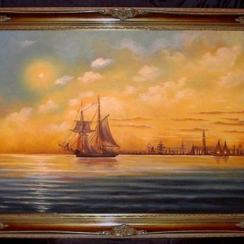 Malerei mit dem Titel "Schiff am Abend vor…" von Ellen Gläsmann, Original-Kunstwerk, Öl