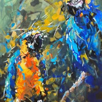 Peinture intitulée "Colorful parrots" par Ellen Siliakus - Instagram Ellensiliakus, Œuvre d'art originale, Acrylique Monté s…