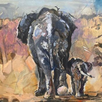 Peinture intitulée "March of the elepha…" par Ellen Siliakus - Instagram Ellensiliakus, Œuvre d'art originale, Acrylique