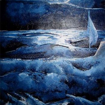 Peinture intitulée "mer bleue et tourme…" par Eran Ellenberg, Œuvre d'art originale, Huile