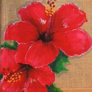 제목이 "Hibiscus rouge amour"인 섬유 예술 Nora Leynadier로, 원작, 부속품