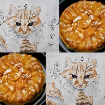 Painting titled "Caramel king cat &…" by Emmanuelle Guillard, Original Artwork