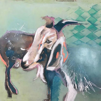 Schilderij getiteld "Chèvre" door Elli La Kriz, Origineel Kunstwerk, Acryl