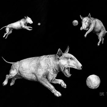 Рисунок под названием "Zero Gravity Dogs -…" - Ellie Tea, Подлинное произведение искусства, Шариковая ручка