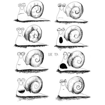 Drawing titled "Emotional Snails" by Ellie Tea, Original Artwork, Ballpoint pen