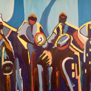 Painting titled "Traditional Musicia…" by Ellis Oyekola, Original Artwork, Acrylic