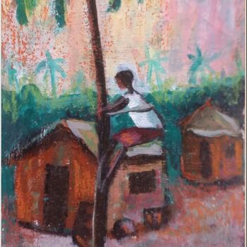 Pittura intitolato "The Palm wine Tapper" da Ellis Oyekola, Opera d'arte originale, Acrilico