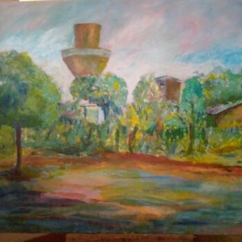 Painting titled "Imaginary landscape" by Ellis Oyekola, Original Artwork, Acrylic