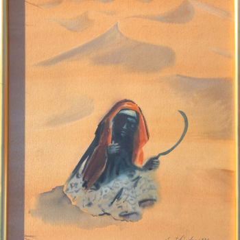 Peinture intitulée "La touareg du Sahara" par Ellis Zbinden, Œuvre d'art originale, Aquarelle