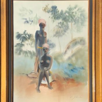 Картина под названием "Deux jeunes togolai…" - Ellis Zbinden, Подлинное произведение искусства, Акварель
