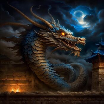 Digitale Kunst mit dem Titel "The Dragon" von Elmir Tatar, Original-Kunstwerk, KI-generiertes Bild