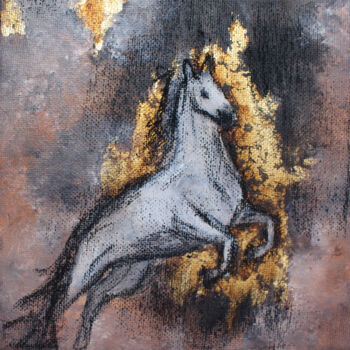 Painting titled "Little white horse" by Elmira Sharipova, Original Artwork, Acrylic