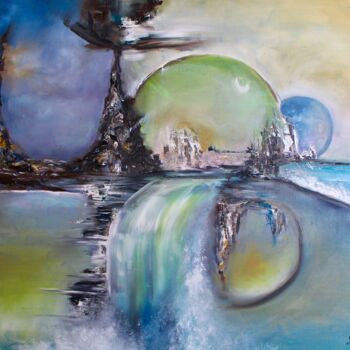 Painting titled "Surabstract landsca…" by Elmira Sharipova, Original Artwork, Oil Mounted on Wood Stretcher frame