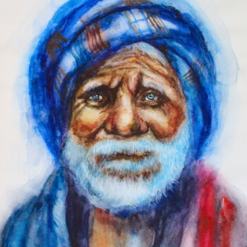 Рисунок под названием "Indian old with col…" - Elmira Sharipova, Подлинное произведение искусства, Акварель