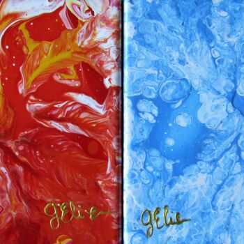 Painting titled "Fire & Aqua" by Elodie Gaschy (GElie), Original Artwork, Acrylic Mounted on Wood Stretcher frame
