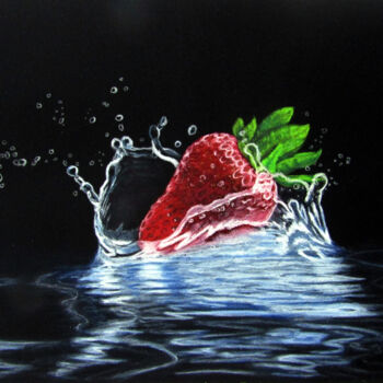 Desenho intitulada "Fraise au bain" por Elodie Gaschy (GElie), Obras de arte originais, Pastel