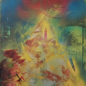Painting titled "Toxic Cosmic" by Élodie Guilloton, Original Artwork, Spray paint Mounted on Wood Stretcher frame