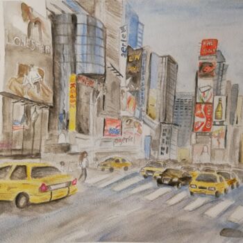 Painting titled "Immersion à New-York" by Elodie P., Original Artwork, Watercolor Mounted on Glass