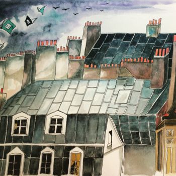 Pittura intitolato "Paris Roofs" da Elodie M. Richard, Opera d'arte originale, Acquarello