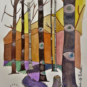 Malerei mit dem Titel "Tales for Trees" von Elodie M. Richard, Original-Kunstwerk, Aquarell