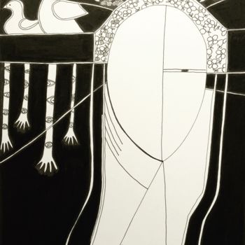 Рисунок под названием "The Bird Woman" - Elodie M. Richard, Подлинное произведение искусства, Чернила