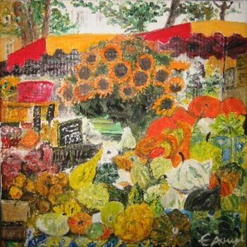 Malerei mit dem Titel "Le marché" von Elodie Aumage, Original-Kunstwerk, Öl