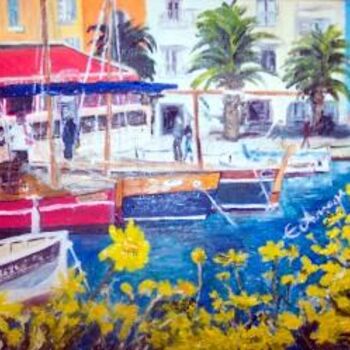 Painting titled "Port de Sanary" by Elodie Aumage, Original Artwork, Oil