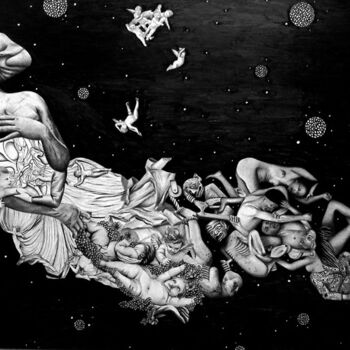Dessin intitulée "Voyage Cosmique" par Elodie Barre, Œuvre d'art originale, Crayon